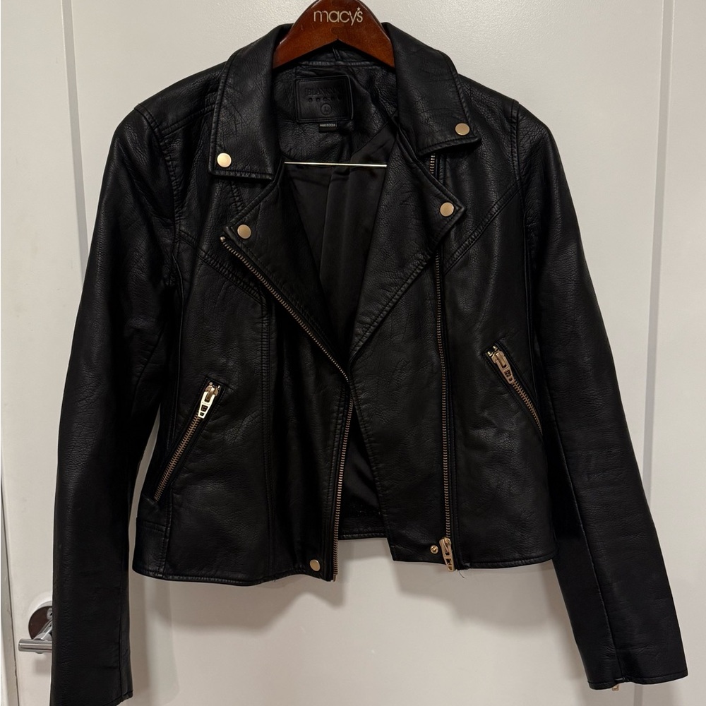 BLANKNYC Womens Faux Leather Moto Jacket Sz Large Black Zip Front Lined